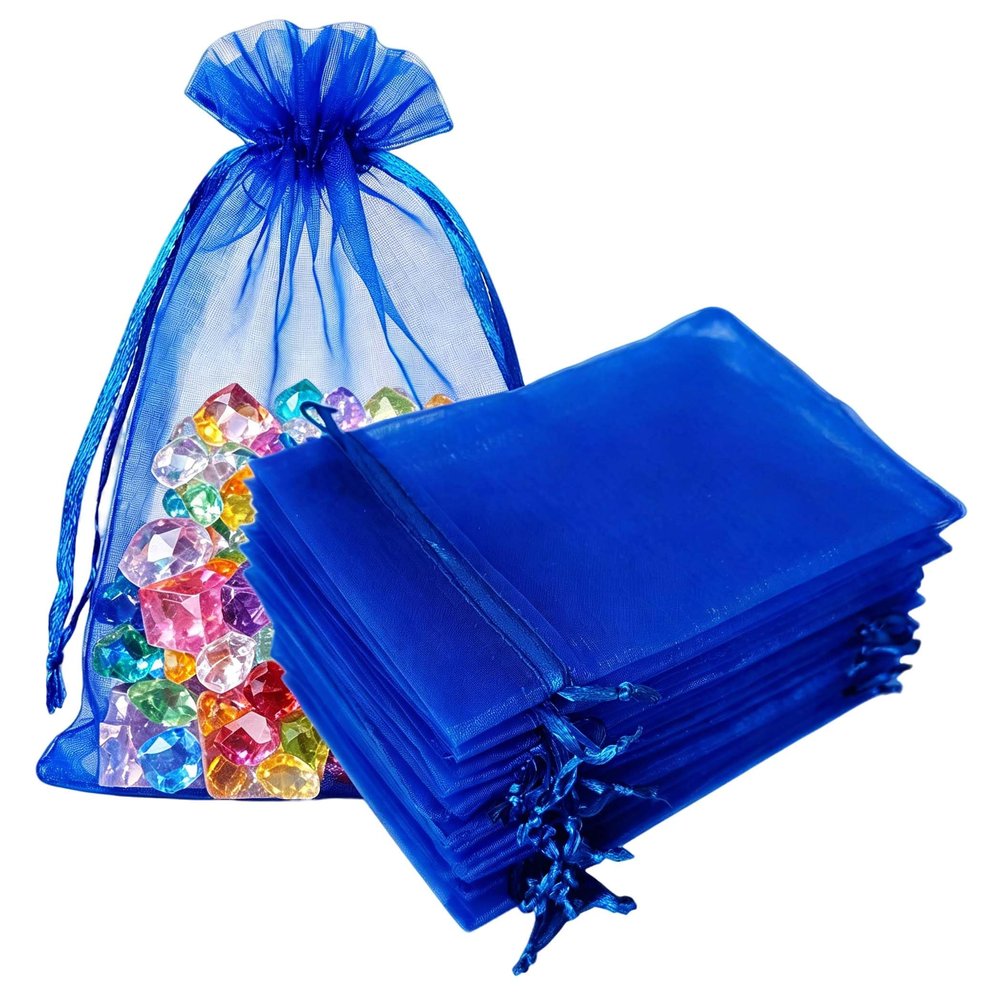 100 Pc Gift Organza Bags with Drawstring 5x7 inch Royal Blue for Jewelry,Candy Sheer Fabric Clear Mesh Sachet for Baby Shower,Christmas,Party Favors,First Birthday,Wedding,Bridal Shower,Mothers Day