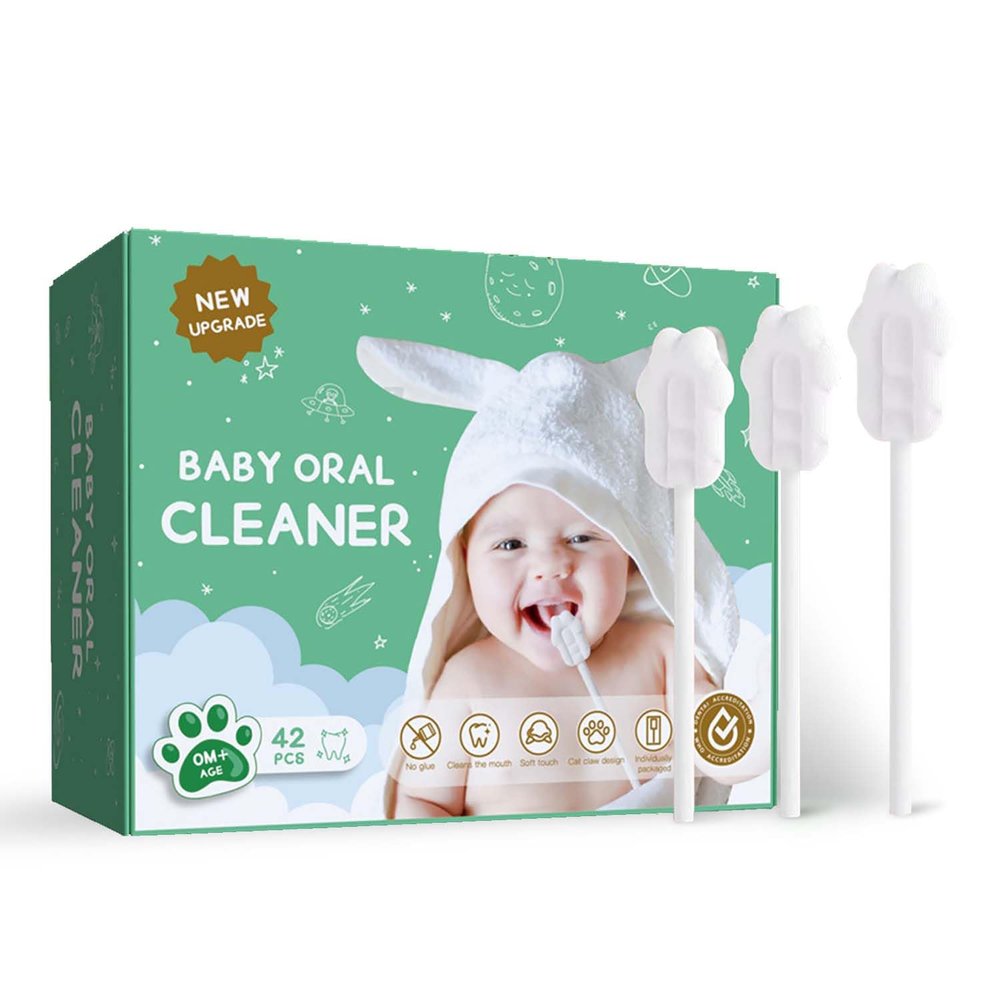 Quanmin 42-Pack Disposable Baby Tongue Cleaner, Infant Toothbrush, Soft Oral Gum Cleaner, Paper Handle Tongue Scraper, Newborn Oral Care Essentials for 0+ Months Baby
