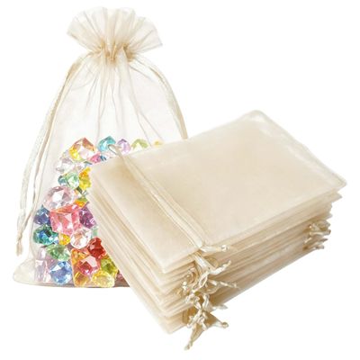 100 Count Gift Organza Bags with Drawstring 5x7 inch Ivory for Jewelry,Candy Sheer Fabric Clear Mesh Sachet for Baby Shower,Christmas,Party Favors,1st Birthday,Wedding,Bridal Shower,Holiday,Presents