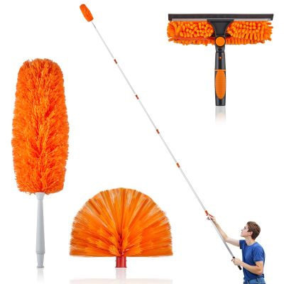 30 FT High Reach Duster Kit with 4-30 FT Extension Pole,High Ceiling Dusting and Window Cleaning Kit with Telescopic Pole,Window Washer & Squeegee,for Cleaning High Ceiling Fan, Furniture, Blinds