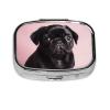 Pill Box 2 Compartment Small Pill Case for Purse & Pocket Cute Black Pug Pill Box Cute Vitamins Fish Oil Supplements Storage Box Portable Pill Containe Travel Gift view 3