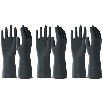 North Tower Heavy Duty Black Rubber Gloves for Cleaning - Non-Slip Grip Palm, Thick Household Gloves for Women, Kitchen Dishwashing, Car Washing, Mechanical Maintenance(XL-3 Pair)