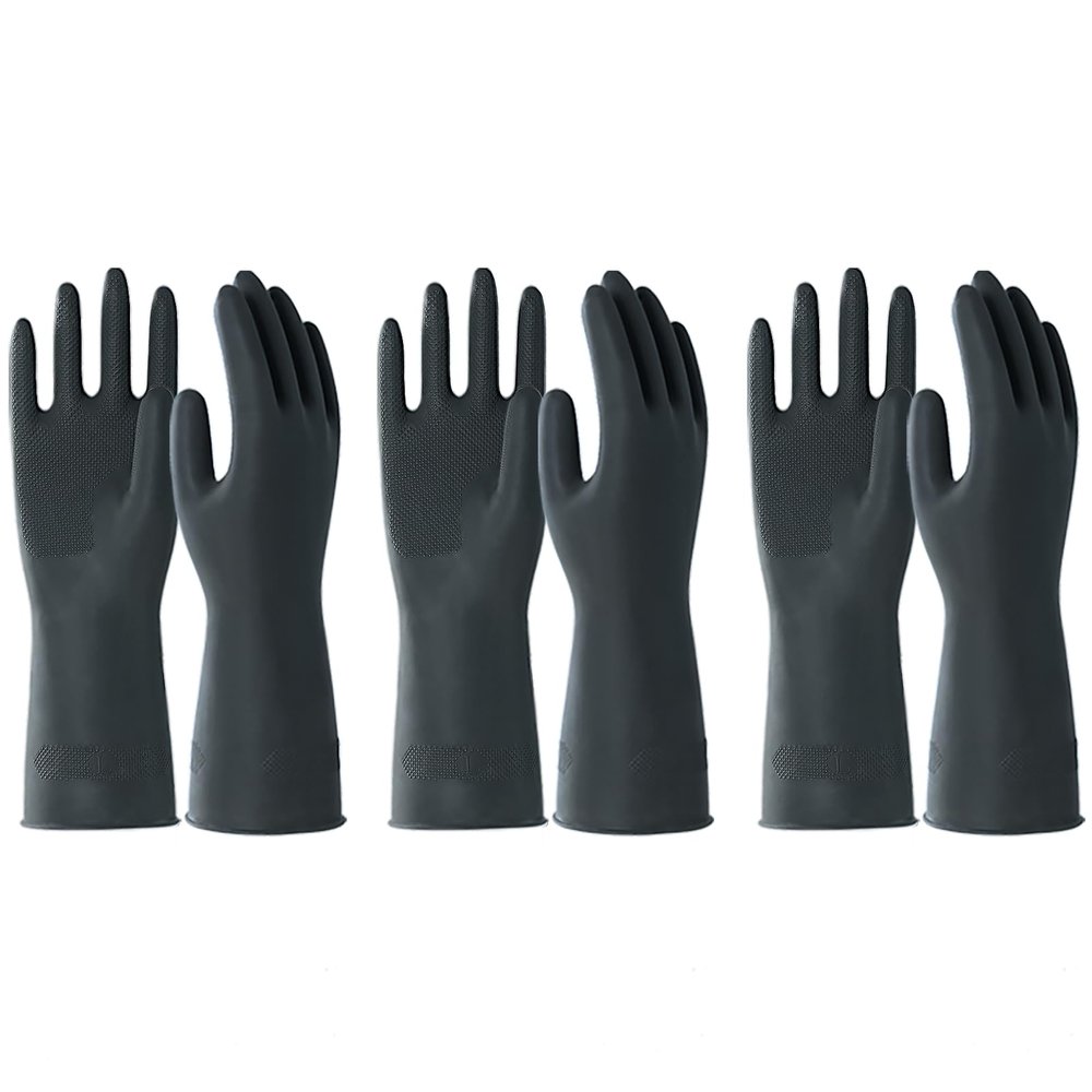 North Tower Heavy Duty Black Rubber Gloves for Cleaning - Non-Slip Grip Palm, Thick Household Gloves for Women, Kitchen Dishwashing, Car Washing, Mechanical Maintenance(XL-3 Pair)