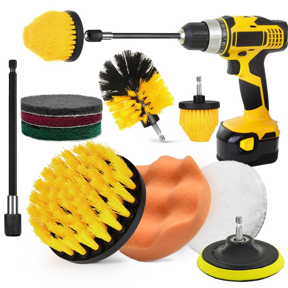 10Pcs Drill Brush Attachment Set, Drill Scrubber Brush Kit Include Scrub Pads, Drill Cleaning Brush Attachment Set for Bathroom, Tub, Tile,Floor, Grout, Boat