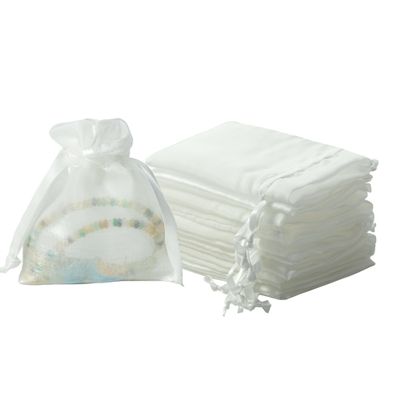 QIANF 20 Pcs White Small Organza Bags 3X4 inch for Wedding Favors with Drawstring, Mini Mesh Gift Bags Jewelry Pouch for Candy Bridal Shower Party Favor Baby Shower Christmas