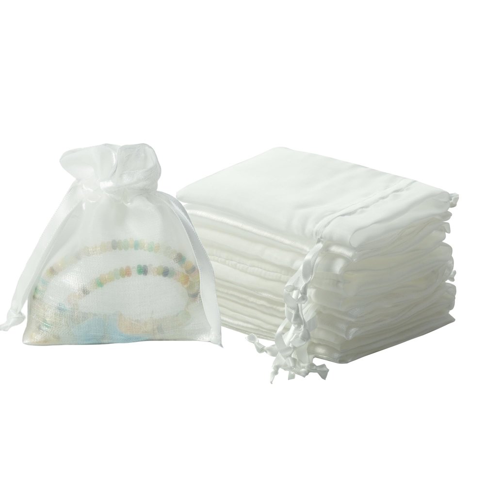 QIANF 20 Pcs White Small Organza Bags 3X4 inch for Wedding Favors with Drawstring, Mini Mesh Gift Bags Jewelry Pouch for Candy Bridal Shower Party Favor Baby Shower Christmas