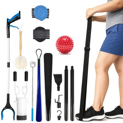 10 Piece Hip Kit for Seniors Recovery Kit with Reacher Grabber, Sock Helper, Dressing Stick, Shoehorn, Loofah, Back Scratcher, Leg Lifter and Massage Ball Ideal for Hip or Knee Surgery Recovery
