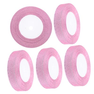 HOUDERCO 2cm Glitter Decorative Ribbon 5pcs 25 Yards for Wrapping Festival Decoration DIY Crafts and Present Ribbon