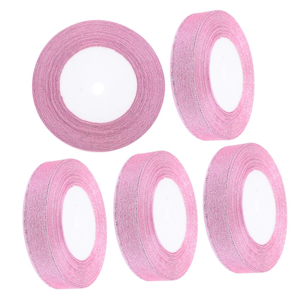 HOUDERCO 2cm Glitter Decorative Ribbon 5pcs 25 Yards for Wrapping Festival Decoration DIY Crafts and Present Ribbon
