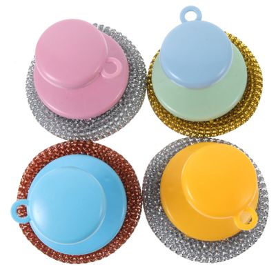 HOODANCOS 5sets Professional Pan Cleaning Metal Scrubber Wire Ball Handle Pot Metal Sponge
