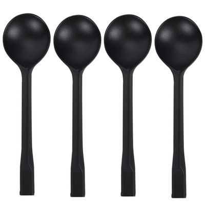100 Count Independent Packaging Soup Spoons, Heavy Disposable Plastic Spoons for Cake Dessert Ice Cream (Black)