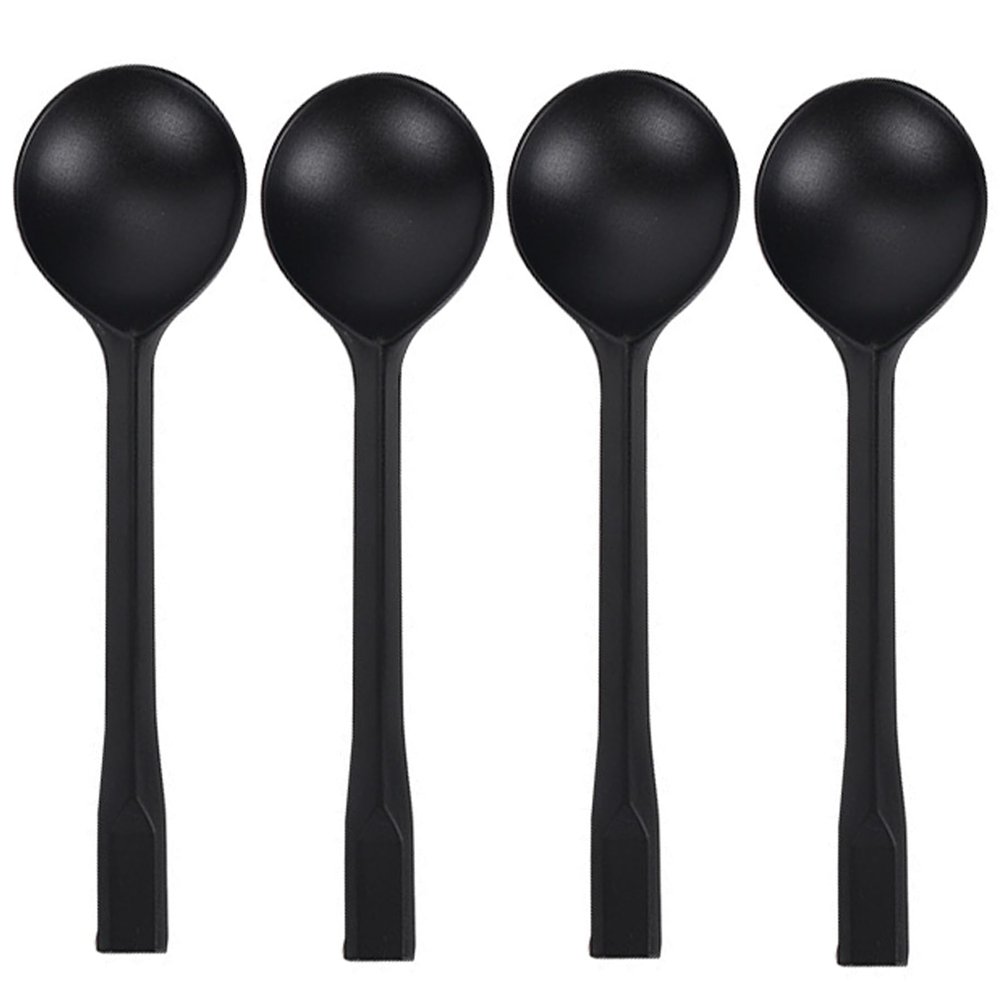 100 Count Independent Packaging Soup Spoons, Heavy Disposable Plastic Spoons for Cake Dessert Ice Cream (Black)