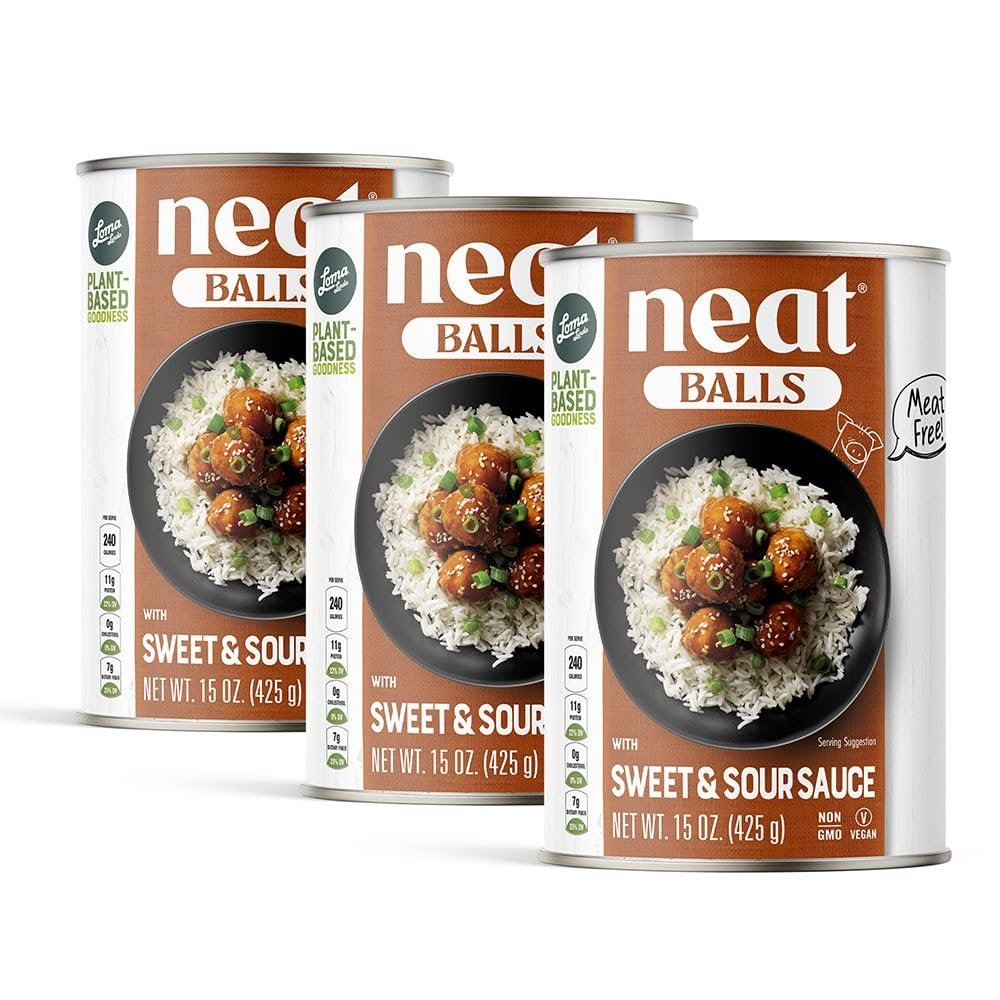 Vegan Meatballs Plant Based Protein - Loma Linda Neat Balls in Sweet & Sour Sauce, Meatless High-Protein Meat Alternative, Vegetarian Ready-to-Eat, Non-GMO, Gluten-Free (3-Pack)