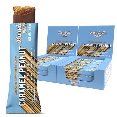 Barebells Vegan Protein Bars Peanut Caramel, Plant Based with High Protein - Chocolate Protein Bars - Perfect on The Go Protein Snack & Breakfast Bars 24 Count (Pack of 1)