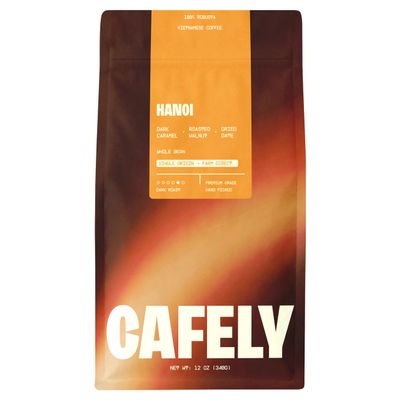 Cafely HaNoi - 100% Robusta Whole Bean Vietnamese Coffee Dark Roast, High Caffeine (Bold & Punchy), Thick Crema, Low Acid, Single Origin, Direct Trade, For Espresso, Phin, French Press, 12 oz
