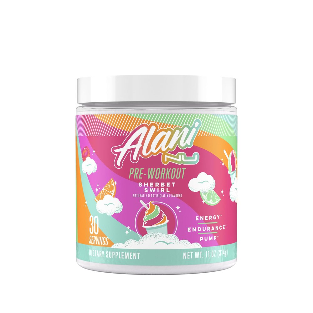 Alani Nu Pre Workout Powder Sherbet Swirl, Amino Energy Boost, Endurance Supplement, Sugar Free, 200mg Caffeine, L-Theanine, Beta-Alanine, L-Citrulline, 30 Servings