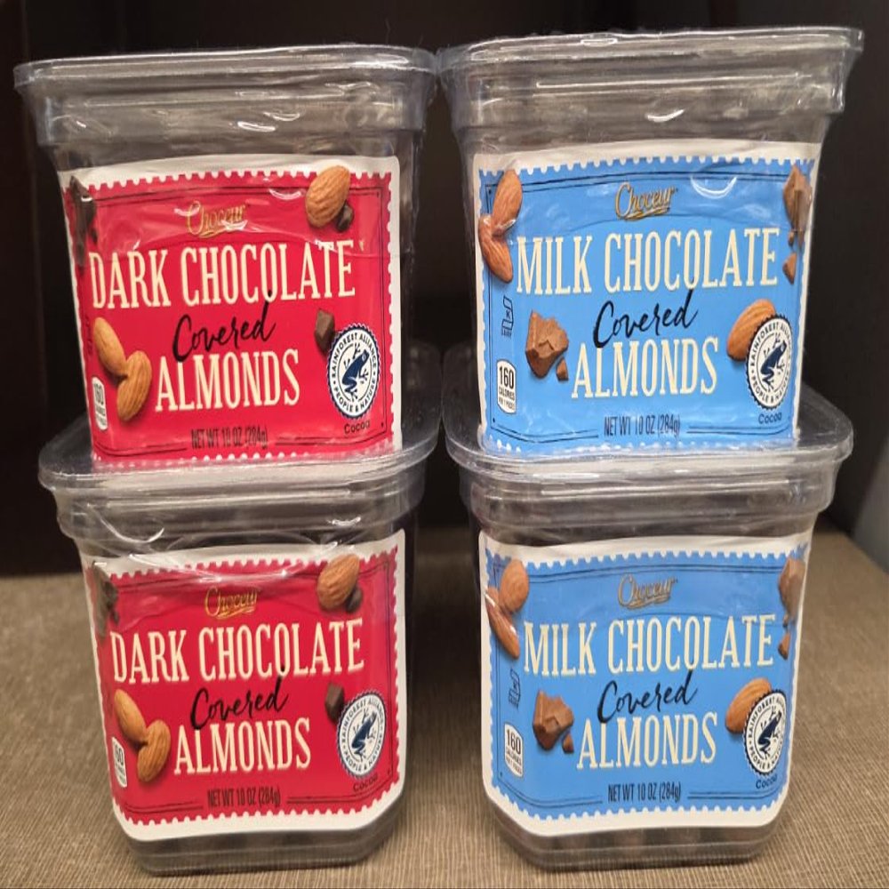 Choceur Dark & Milk Chocolate Covered Almonds 10oz 284g (Four Tubs)