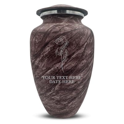 Custom Large Adult Cremation Urn for Ashes - Personalized Vessel with Name and Memorial Floral 4 Design for Cremains of Men or Women| Soft Whisper Collection| 200 Cubic Inch |Burgundy