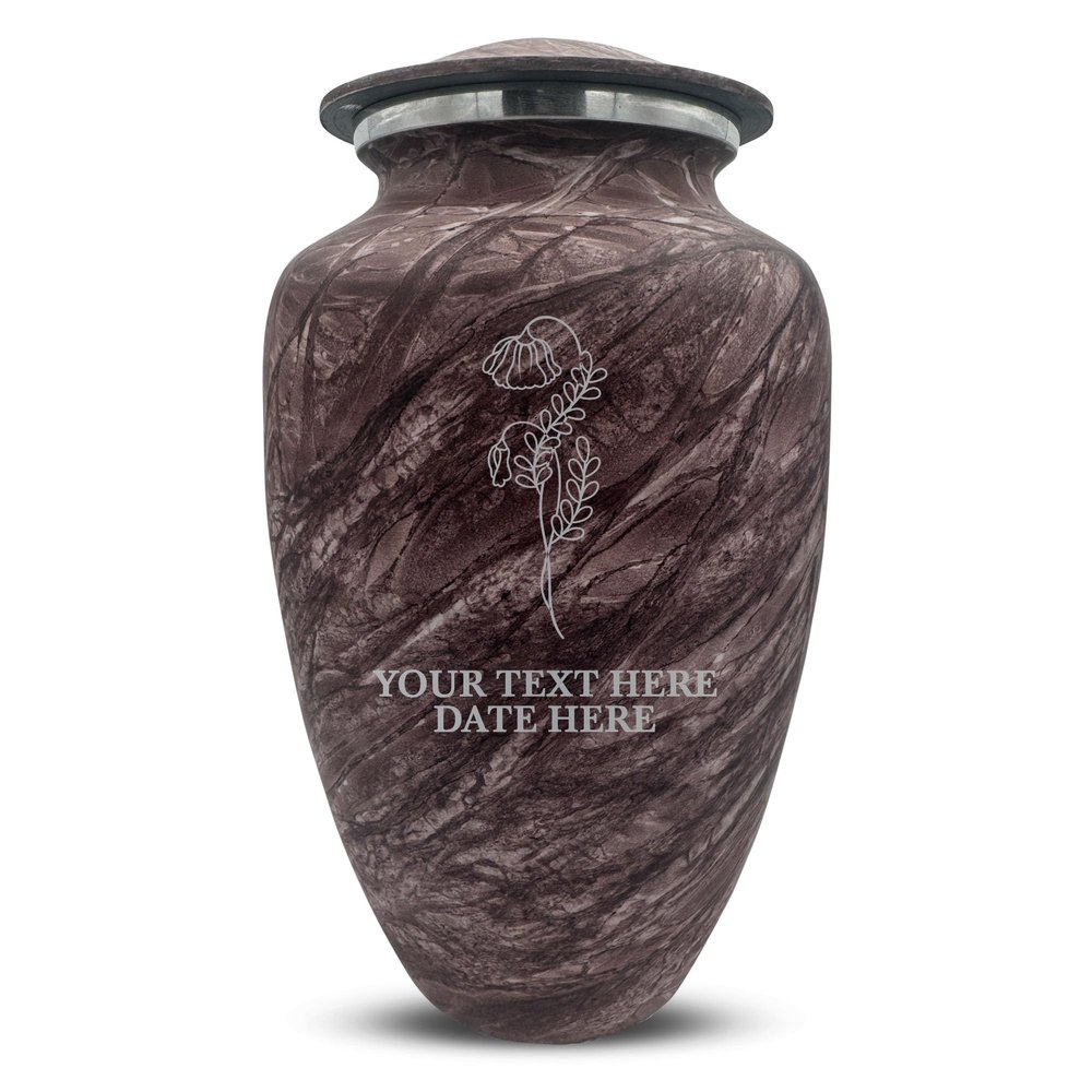 Custom Large Adult Cremation Urn for Ashes - Personalized Vessel with Name and Memorial Floral 4 Design for Cremains of Men or Women| Soft Whisper Collection| 200 Cubic Inch |Burgundy