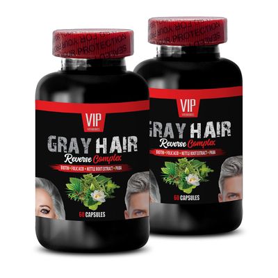 Horsetail Aerial - GRAY HAIR REVERSE COMPLEX - Barley Grass Juice Powder, Stinging Nettle Root, PABA, Biotin, Vitamin B-6, Fo-Ti Root Powder, Saw Palmetto Berries 2 Bottles 120 Capsules