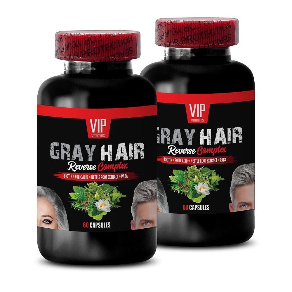 Horsetail Aerial - GRAY HAIR REVERSE COMPLEX - Barley Grass Juice Powder, Stinging Nettle Root, PABA, Biotin, Vitamin B-6, Fo-Ti Root Powder, Saw Palmetto Berries 2 Bottles 120 Capsules