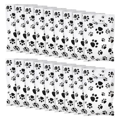 100 Pcs Plastic Dog Paw Gift Bags Puppy Paw Print Treat Bags Pet Shopping Bag Cute Candy Goodie Bag Party Favor Present Pouches with Handle for Festival Holiday Black