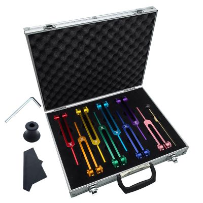 CHANGLKJ Chakra Music Tuning Forks, 8-Piece Tuning Fork Set, Unweighted Tuning Forks with Carrying Case, 126.22/136.1/141.27/172.06/194.18/210.42/221.23/272.2Hz, for Reducing Stress Anxiety