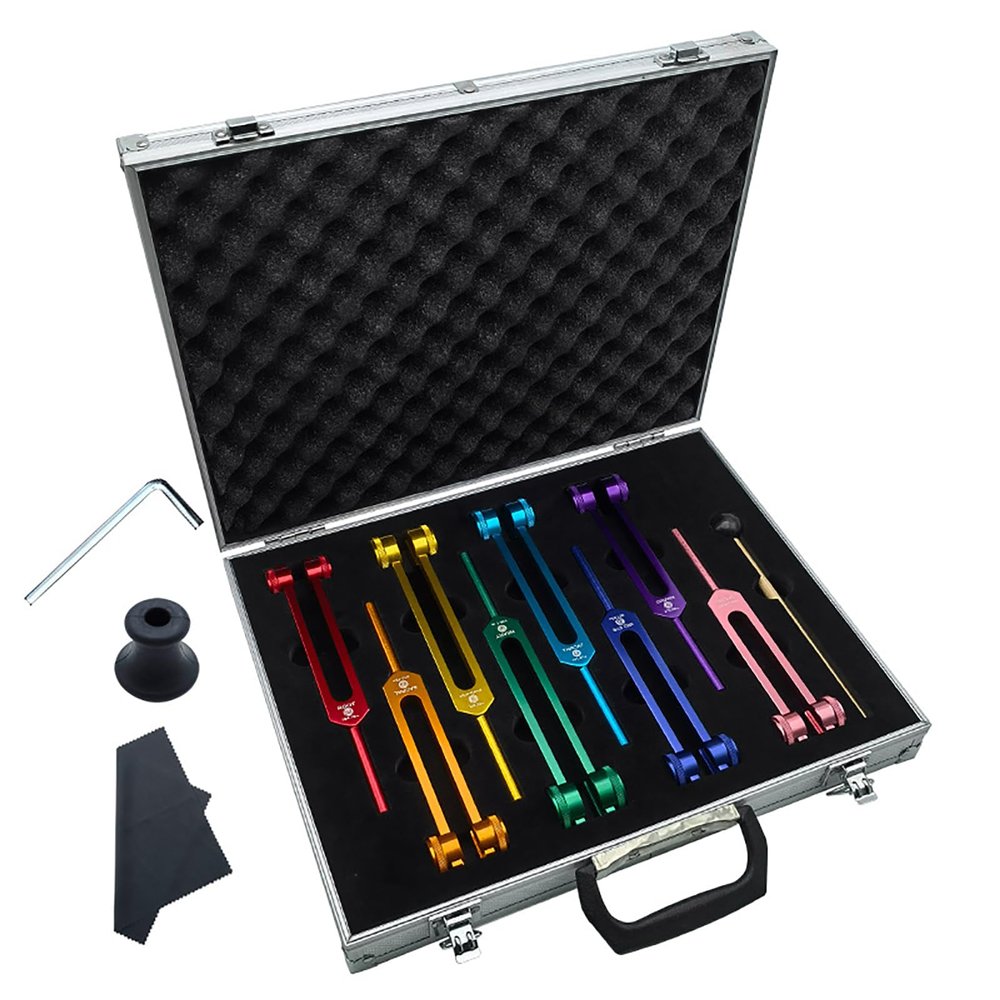 CHANGLKJ Chakra Music Tuning Forks, 8-Piece Tuning Fork Set, Unweighted Tuning Forks with Carrying Case, 126.22/136.1/141.27/172.06/194.18/210.42/221.23/272.2Hz, for Reducing Stress Anxiety