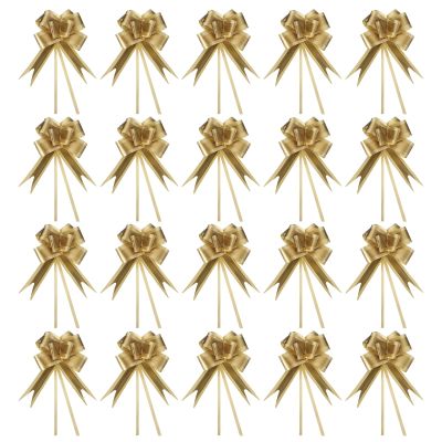 PATIKIL Large Gift Bow 6x3.5 Inch, 20 Pack Pull Bows for Gift Wrapping Present Wedding Valentine's Day Party Birthday Christmas Basket Decoration, Gold Tone