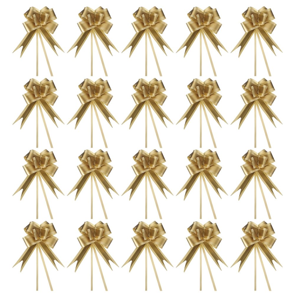 PATIKIL Large Gift Bow 6x3.5 Inch, 20 Pack Pull Bows for Gift Wrapping Present Wedding Valentine's Day Party Birthday Christmas Basket Decoration, Gold Tone