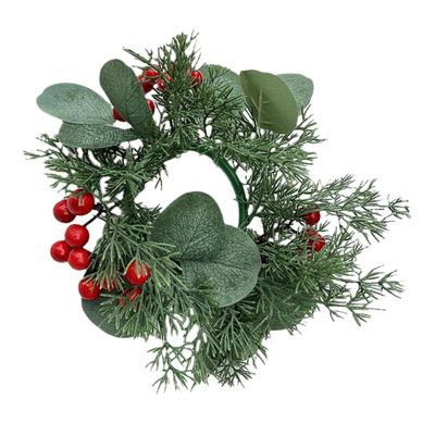 Beatifufu Realistic Christmas Candle Wreath Artificial Holly Berries Greenery Wreath Ring Home Decor
