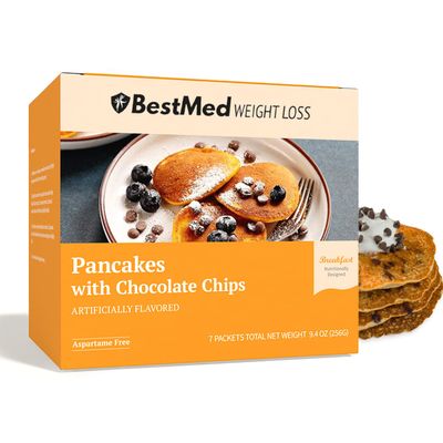 BestMed High Protein Pancakes | Chocolate Chips | 15g Protein, 5g Fiber, Low Calorie, Low Fat, Low Sugar, Trans Fat-Free | Healthy Breakfast | 7ct