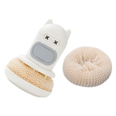 Cabilock 1set Pot Scrubber Ergonomic Cartoon Automatic Liquid Dispenser Cleaning Brush for Pots Pans and Dishes Cookware with Replaceable Scrubber