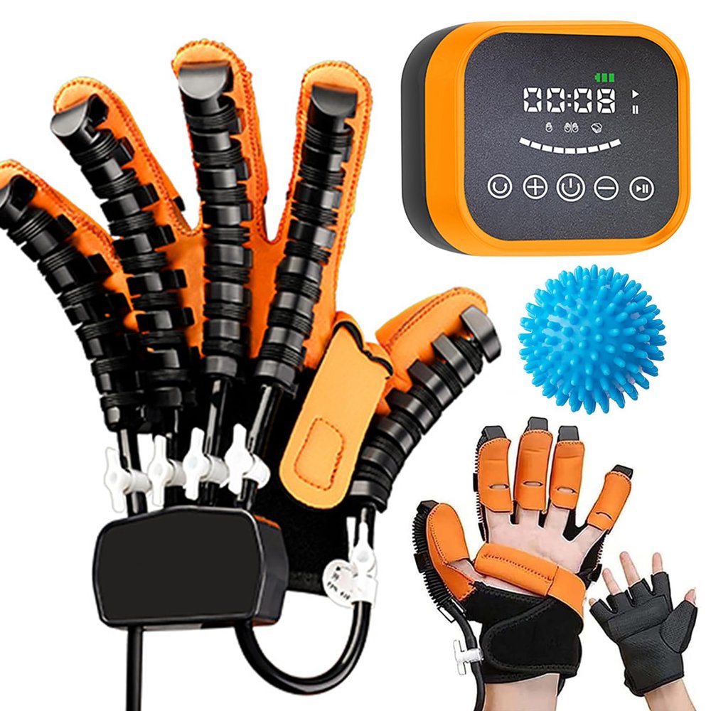 GAOXIAO Hand Function Rehabilitation Robotic Gloves Generations Hemiplegia, Finger and Both Hand Trainer Rehab Gloves, Stroke Patients Glove Training Recovery Equipment Orange plugin Right L