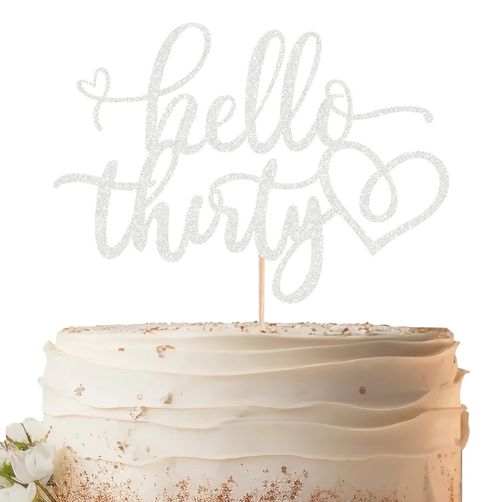 EONNCNT Hello Thirty Cake Topper - Silver Glitter 30th Birthday Cake Decorating Supplies for Women, Hello 30 Cake Decor for 30th Birthday/Anniversary Party Photo Booth Props
