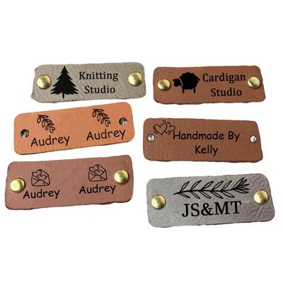 10-100PCS Custom Faux Leather Items Tags 3 x 0.95 inch with Rivets for Knitting & Crochet Projects |Etiquetas Personalizadas | Custom Clothing Tags |Personalized Labels (Rectangle)