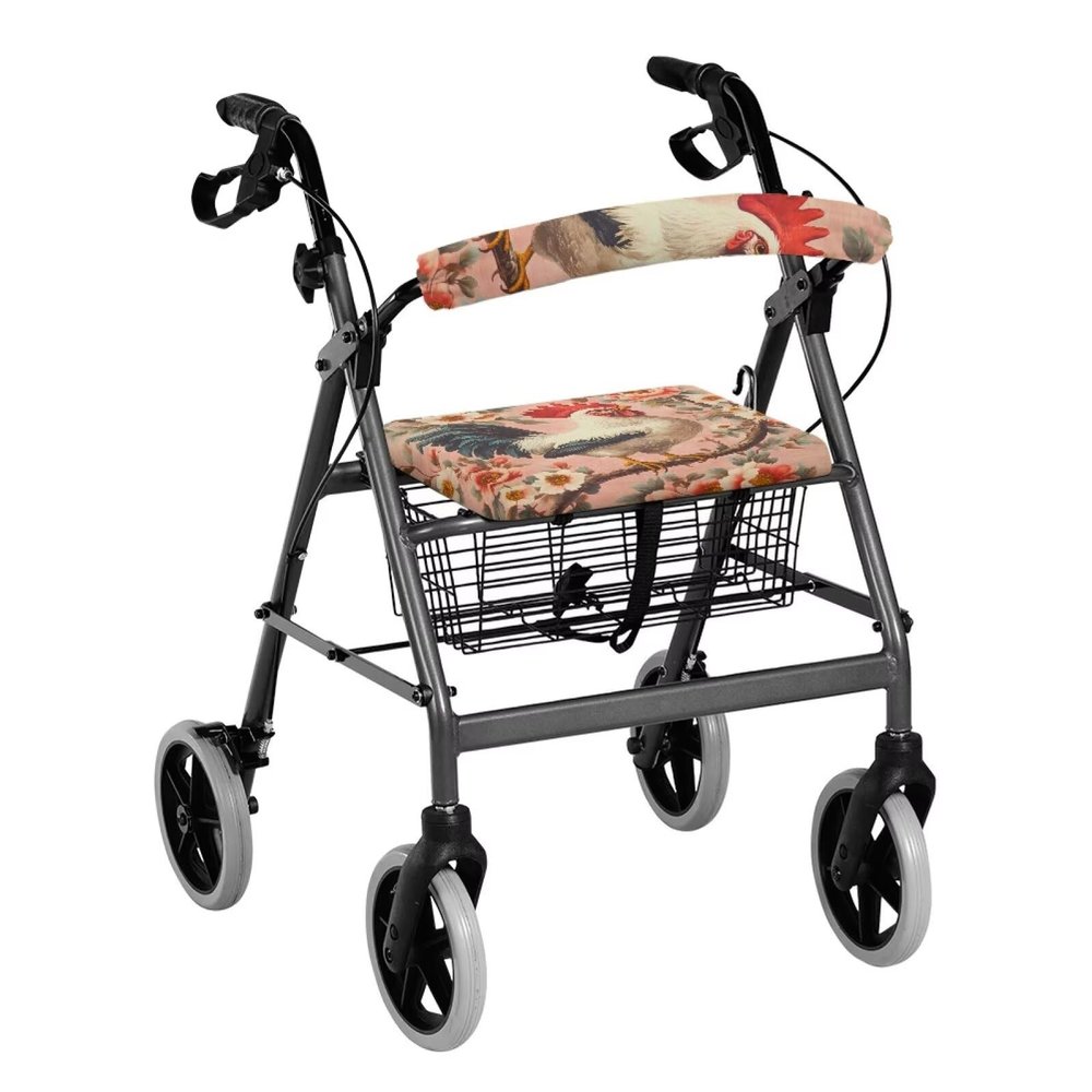 Hechitok Chicken Floral Rollator Seat Cover Rollator Walker Accessories Cover Soft Walkers for Seniors with Seat Covers Universal Cover