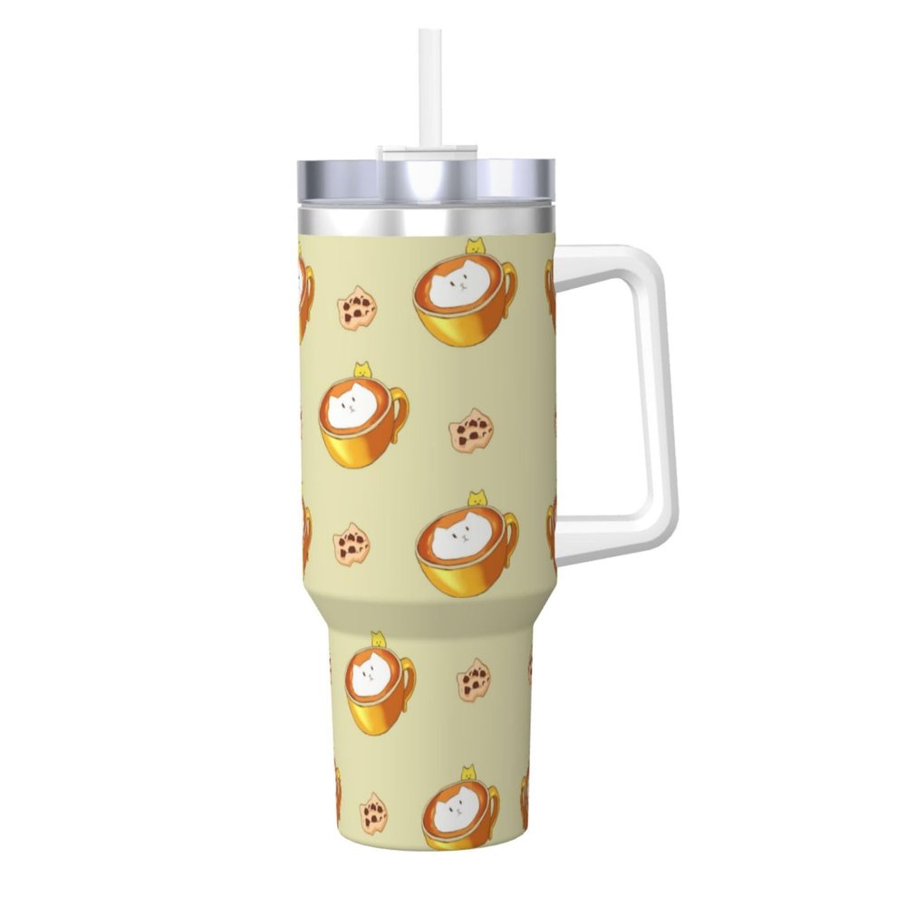 WXXWXD Cartoon cat coffee Pattern ice cup 40 oz - warm and cool, suitable for home, office and outdoor use