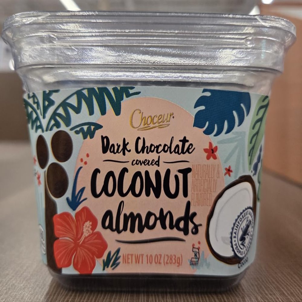 Choceur Dark Chocolate Covered Coconut Almonds 10oz 283g (Single Tub)