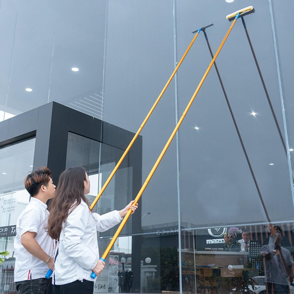 High Reach Window Cleaner - 8-41 Ft Telescopic Squeegee/Brush Tool for Professional Glass Cleaning, Extendable Pole with Lockable Handle, Ideal for Home & Commercial Use