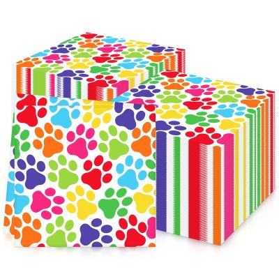 20Pcs Dog Paw Party Napkins,Rainbow Paw Print Dog Napkins Serviettes Tissue for Kids Puppy Dog Themed Birthday Party Supplies,Kids Girls Boys Birthday Party Decorations