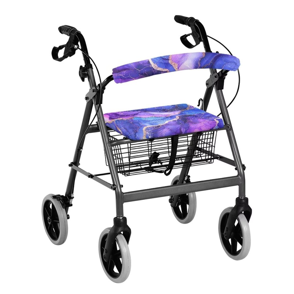 Hechitok Purple Marble Rollator Walker Seat Covers - Universal Fit, Washable, Dust Proof, Soft & Comfortable Covers for Seniors, Designer Walker Accessories with Gift Option