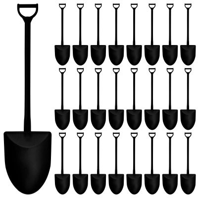 100PCS Mini Shovel Spoons for Desserts, Shovels Pudding Yogurt Spoons for Family or Party Cute Disposable Plastic Dessert Spoon (Black)