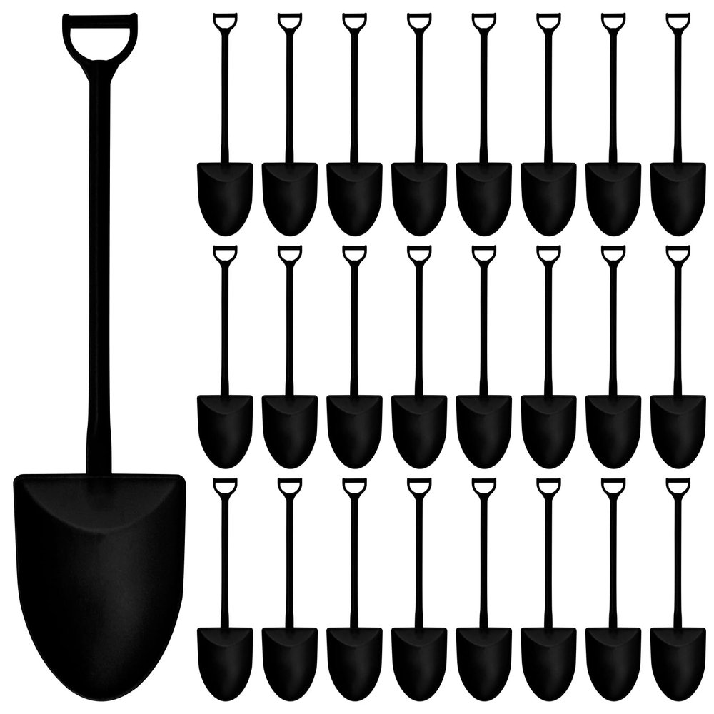 100PCS Mini Shovel Spoons for Desserts, Shovels Pudding Yogurt Spoons for Family or Party Cute Disposable Plastic Dessert Spoon (Black)