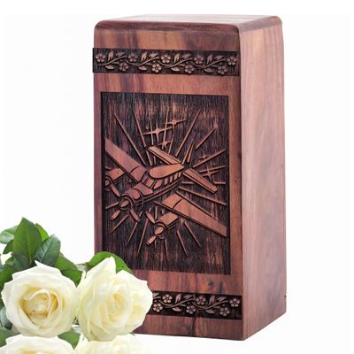 MUKTIVE 10 Inch Black Airplane Large Wooden Handmade Burial Urns for Human Ashes Adult Female - Memorial Urn for Ashes for Women - Pack of 1 with 180 Cubic Inches