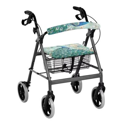Hechitok Peacock Floral Rollator Walker Seat & Backrest Covers - Removable, Washable, Universal Fit for Seniors, Soft Fabric Walker Accessories