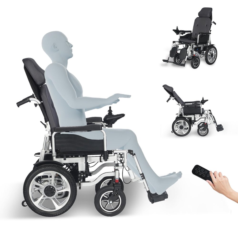 Lightweight Reclining Electric Wheelchair,Foldable Electric Wheelchairs for Adults,All Terrain Intelligent Power Wheelchair Motorized Wheelchair for Seniors,Remote Control Mobility Wheelchair-330lbs