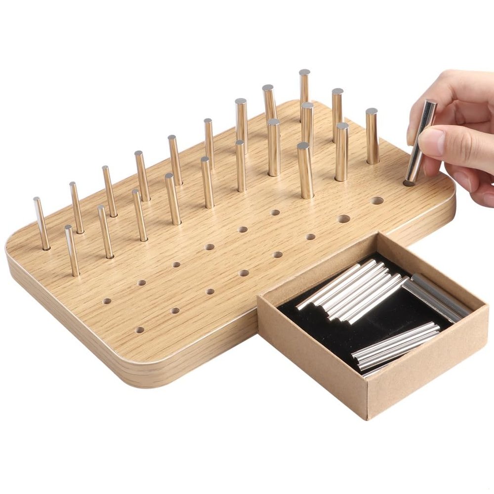 36-Hole Hand Therapy Wooden Pegboard with 3 Sizes of Metal Pegs, Fine Motor Skills Training Board for Hand-Eye Coordination and Finger Dexterity