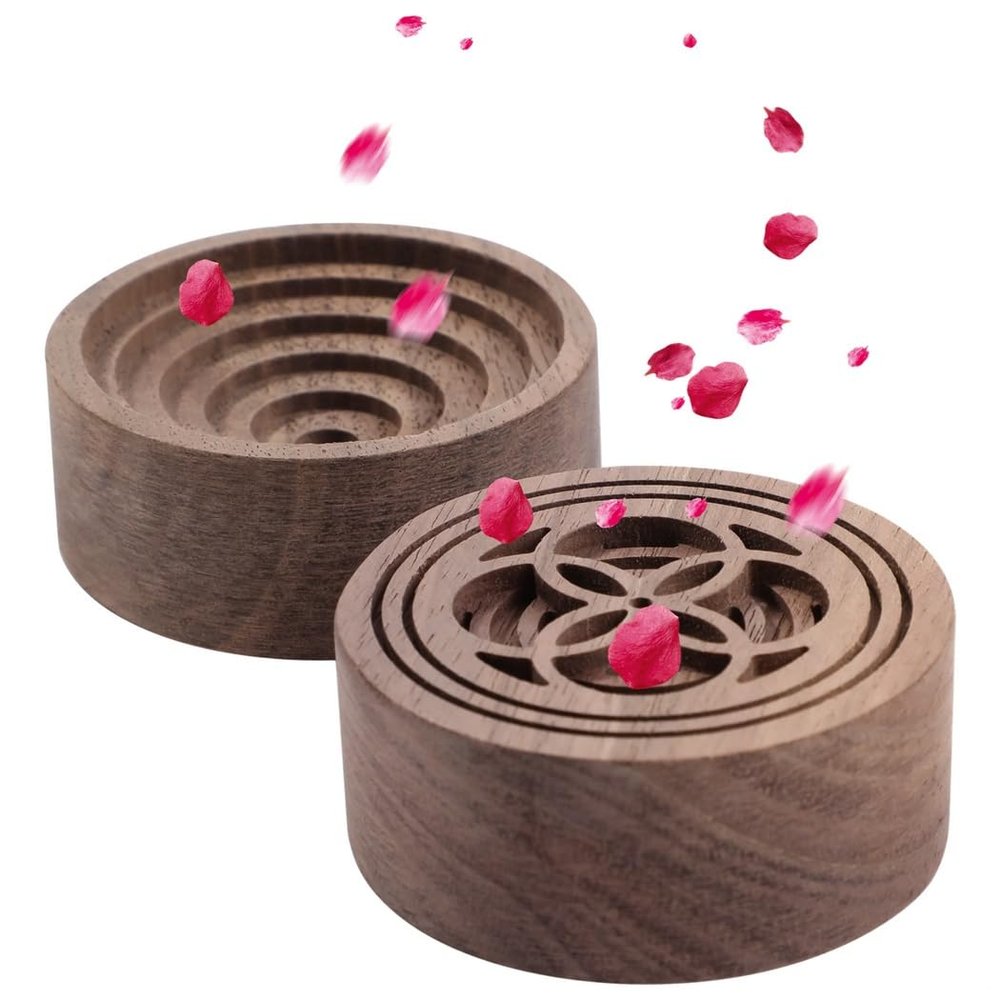 2-Pack Aromatherapy Wooden Diffuser, Small Walnut Wood Diffuser, Round Essential Oil Diffuser for Home, Office, Car, Yoga, Sauna, Spa