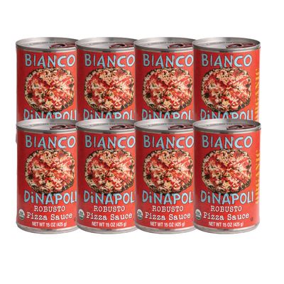 Bianco DiNapoli Organic Robusto Pizza Sauce, 15 Oz (Pack of 8), Vine Ripened California Grown Tomatoes, with Garlic, Spices & Extra Virgin Olive Oil, Perfect for Homemade Pizza